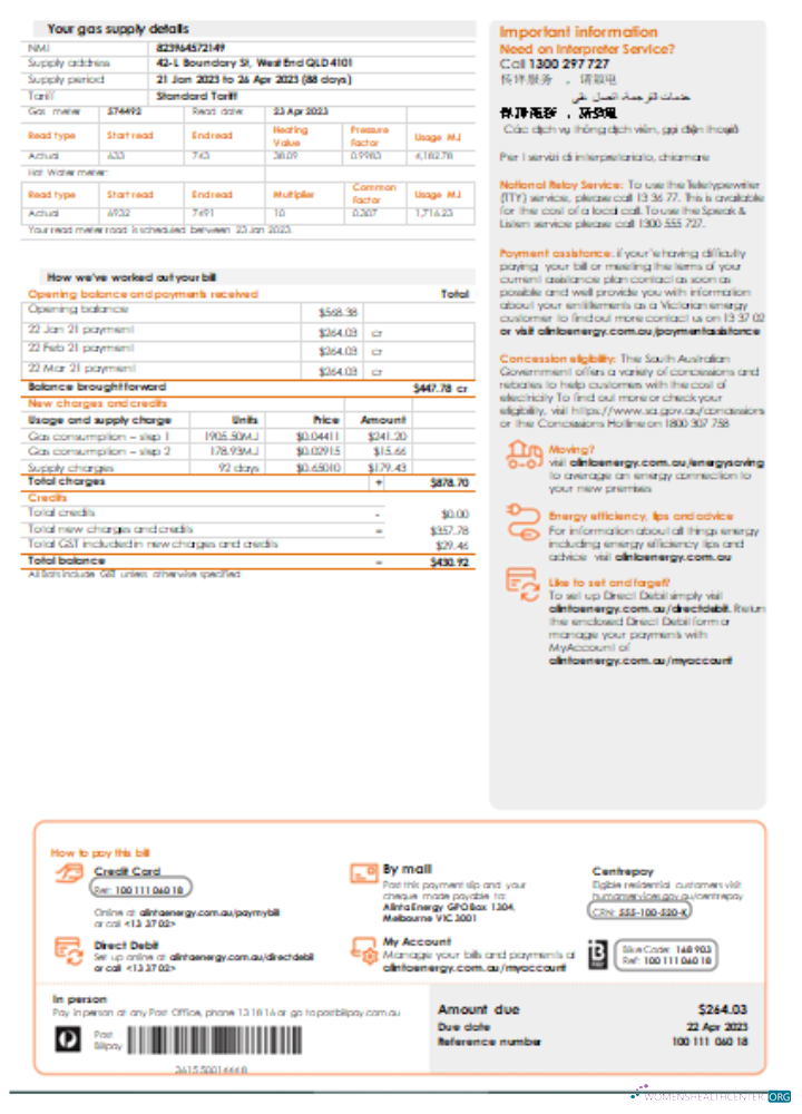 Download Alinta energy gas utility business bill, page 2, SCR Photoshop template